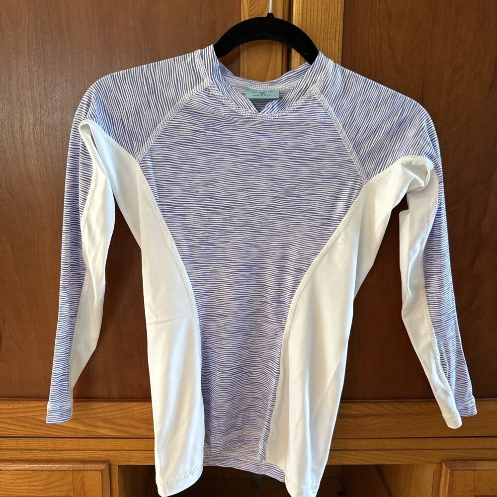 Petite Letarte Maui Hawaii Girls Dark Blue Stripe Long Sleeve Rash Guard Size 14